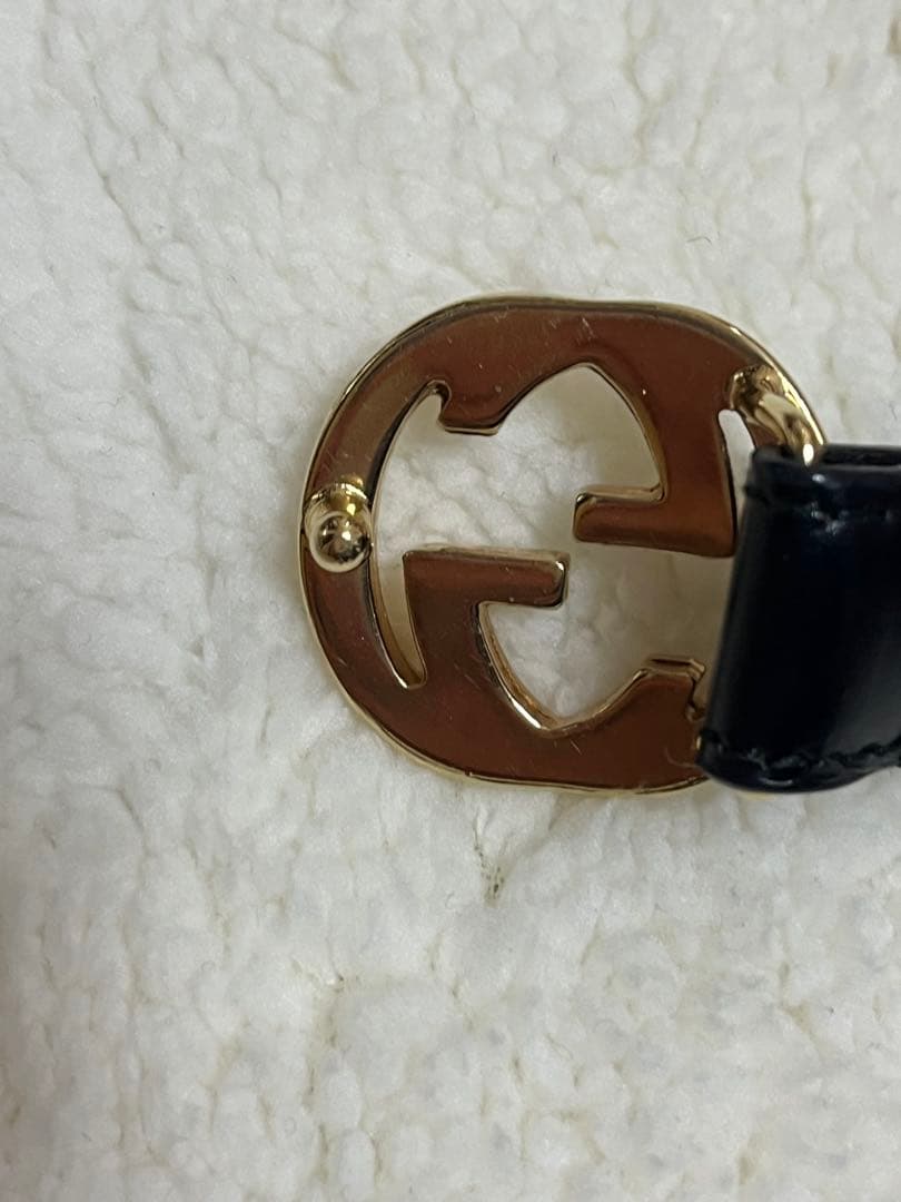 GUCCI グッチ　ブラックレザー ベルト　ゴールド　ダブルGロゴ
