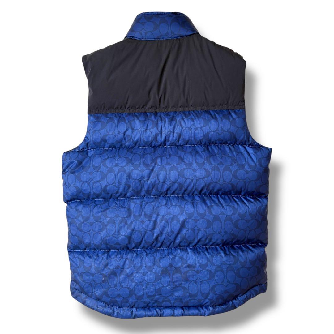 人気 COACH シグネチャー柄 ダウンベスト ブルー 正規品 S（ML相当）