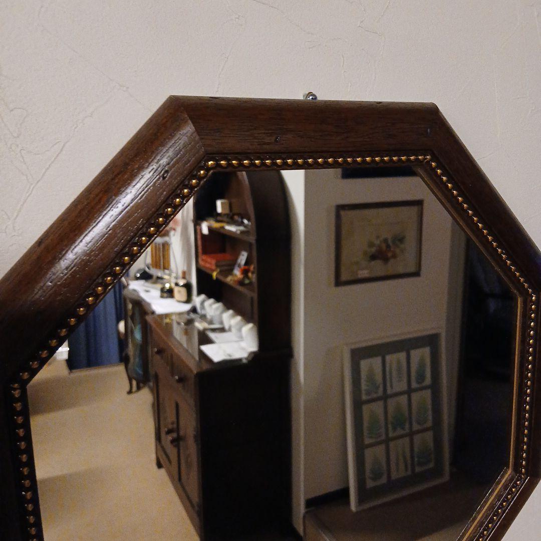 八角形の木製壁掛け鏡