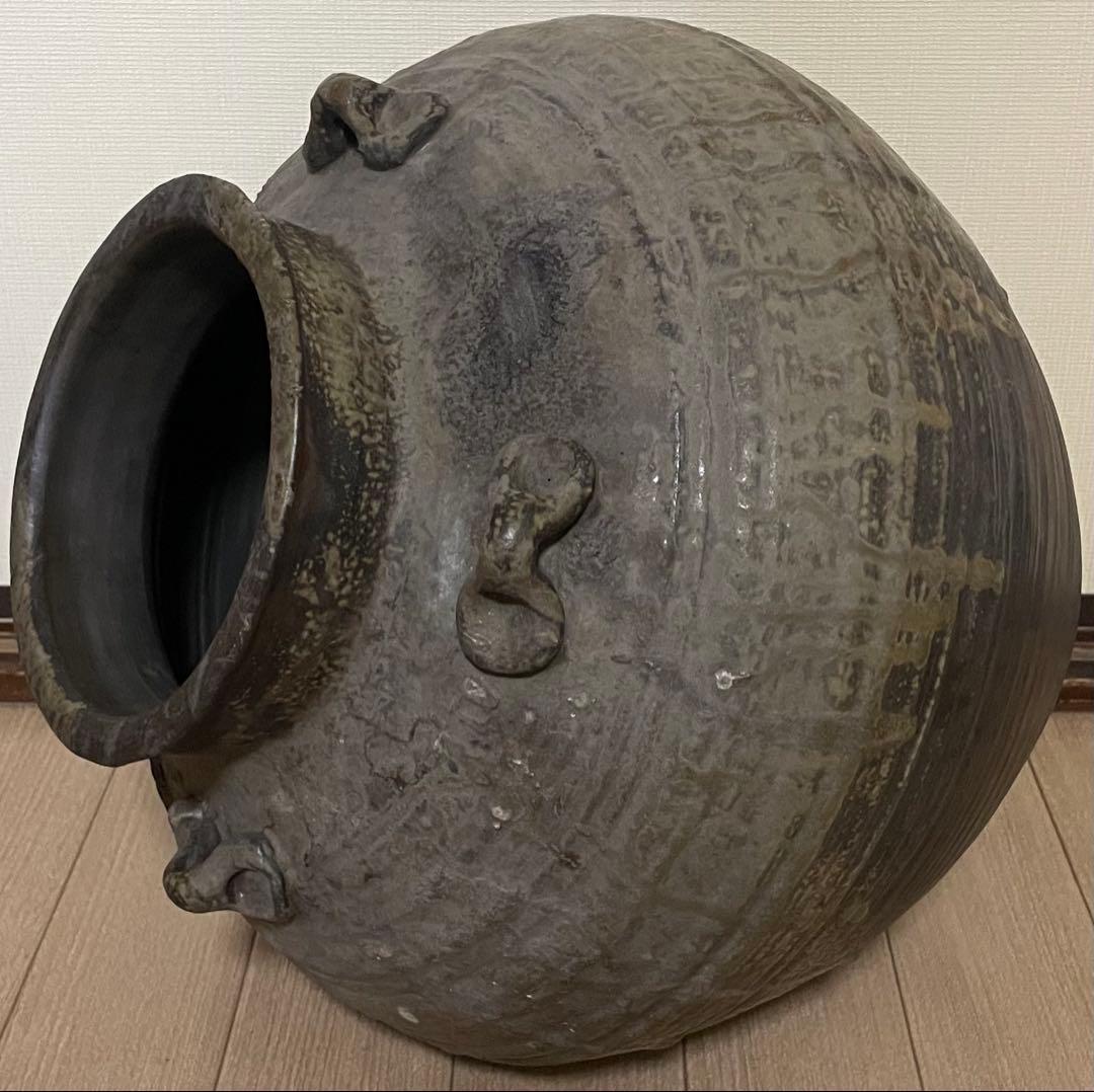 古備前　桃山時代　大壺　特大38cm 　四耳大壺　葉茶壺　Lf6288