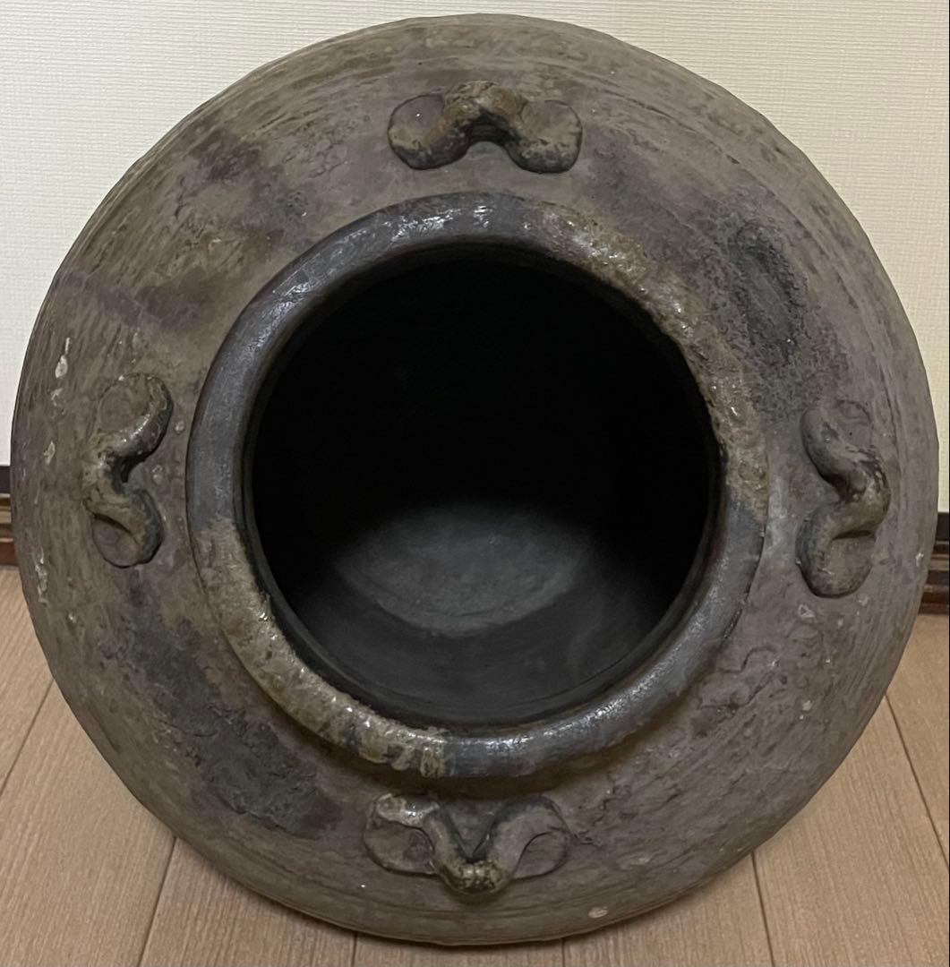 古備前　桃山時代　大壺　特大38cm 　四耳大壺　葉茶壺　Lf6288
