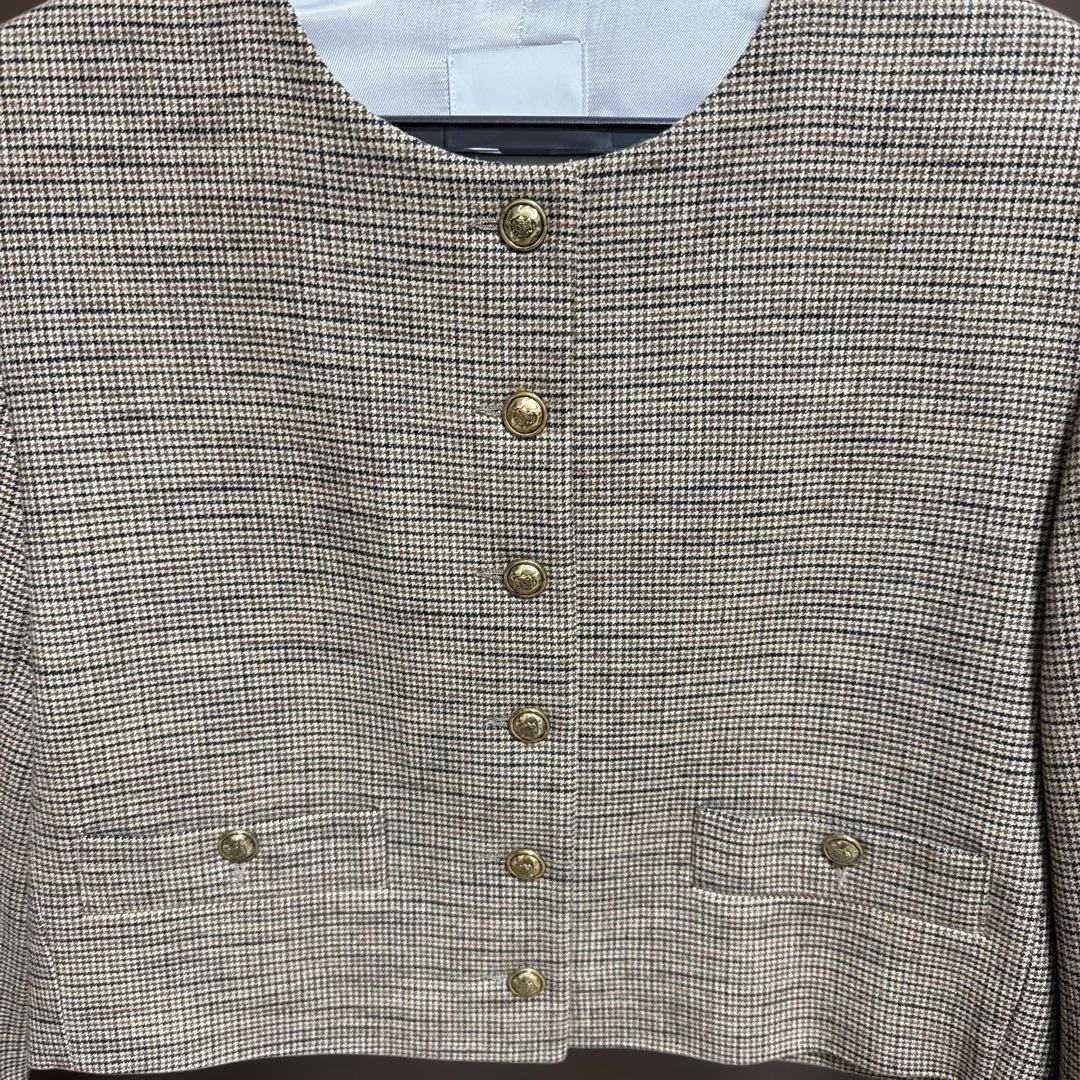 新品未使用 SANDRO ノーカラーチェックジャケット ゴールドボタン