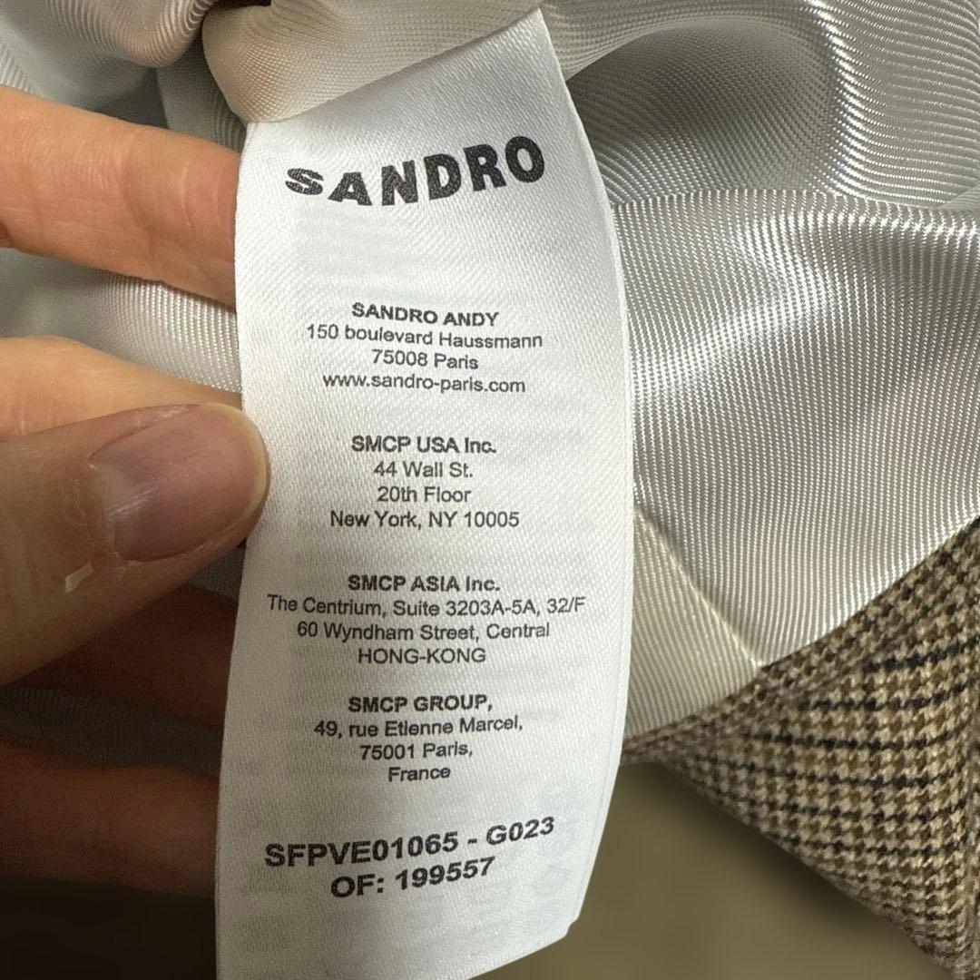 新品未使用 SANDRO ノーカラーチェックジャケット ゴールドボタン