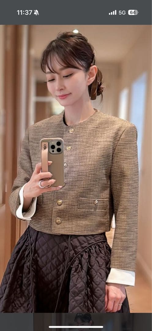 新品未使用 SANDRO ノーカラーチェックジャケット ゴールドボタン