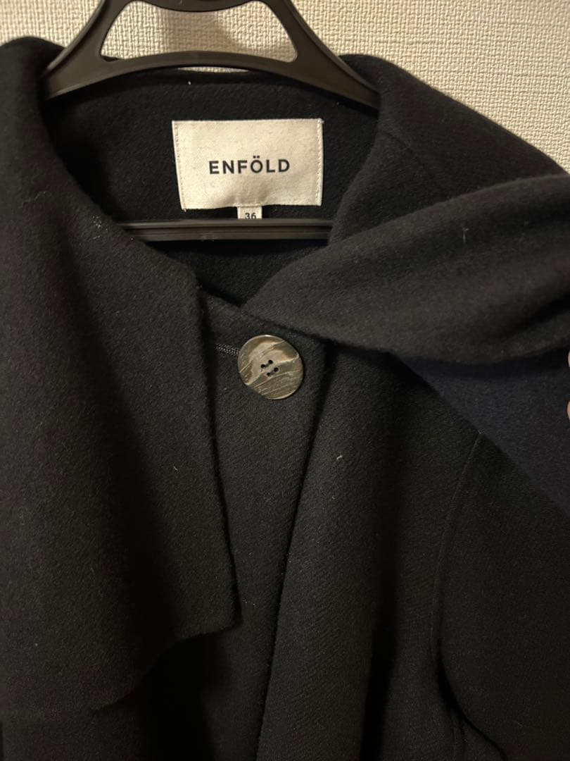 ENFOLD エンフォルド　メルトンリバーケープ Aラインコート ブラック36