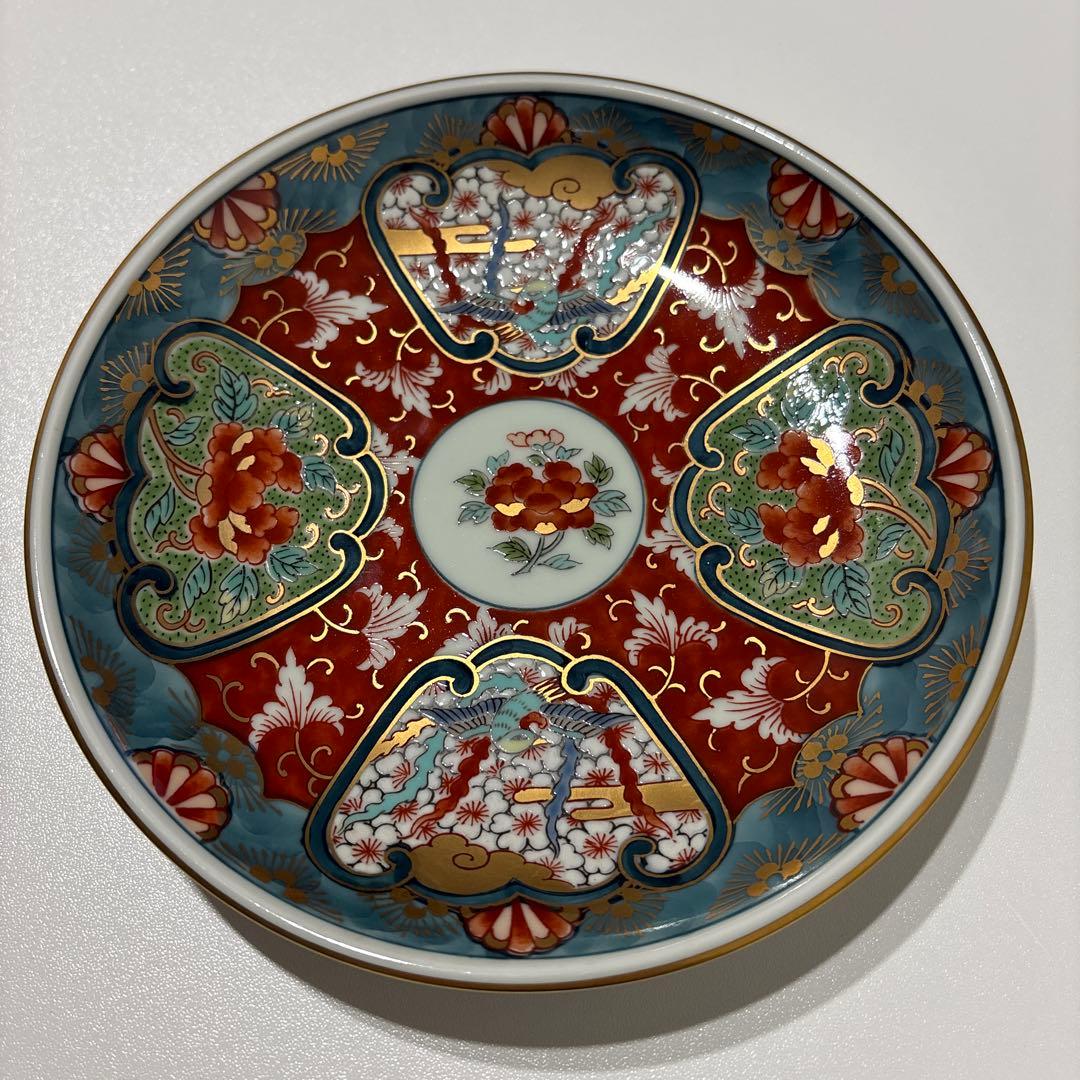 【美品】有田焼 林九郎作 染錦小皿 6枚揃い 金彩 割絵文様