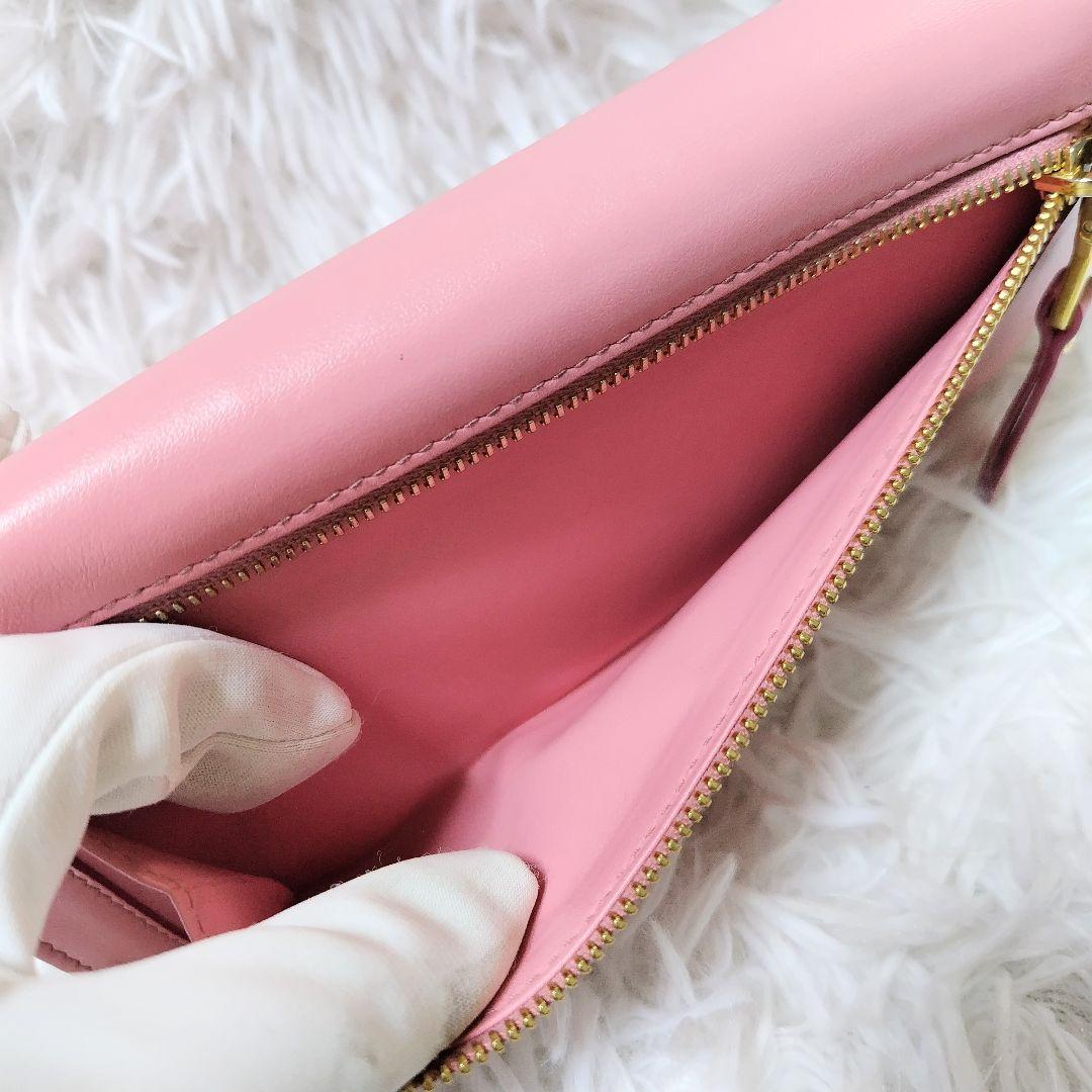 レア美品✨ミュウミュウ◇パスケース付きフラップ長財布りぼんバイカラーピンクグレー