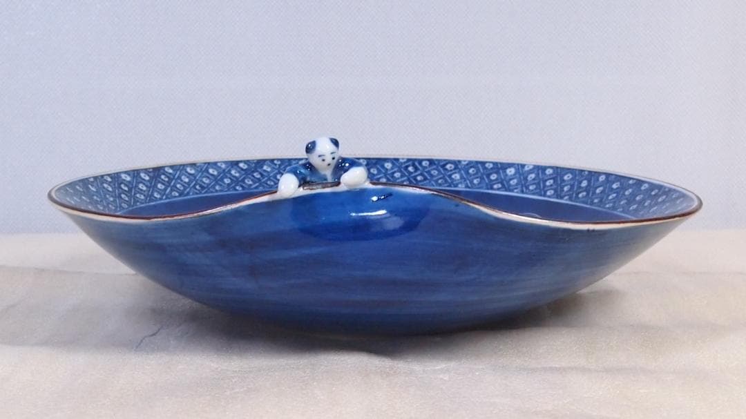 【未使用】京焼/清水焼 平安徳泉造 祥瑞 染付一閑人 盛鉢 盛皿/菓子鉢 茶道具