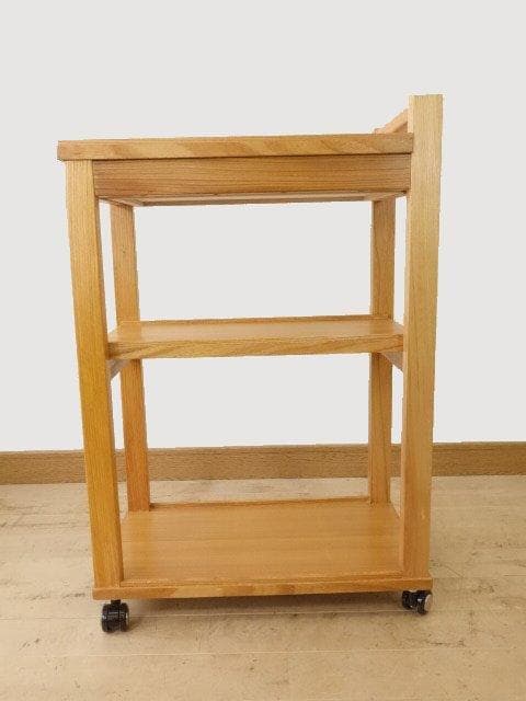 北海道手作り家具　ケヤキ材（引出付）　木製　ワゴン