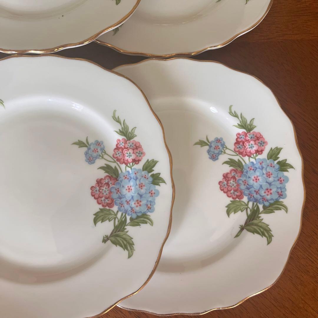 【レア美品】英国製　クラウンリージェント★紫陽花★ケーキ皿　6枚