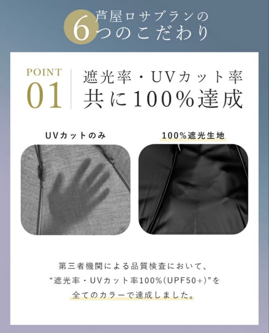 芦屋ロサブラン　晴雨兼用 日傘 100％ 完全遮光　長傘　60cm