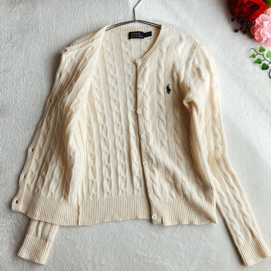 ポロラルフローレン★カシミヤ ケーブルニット カーディガン ポニー刺繍/手洗い可