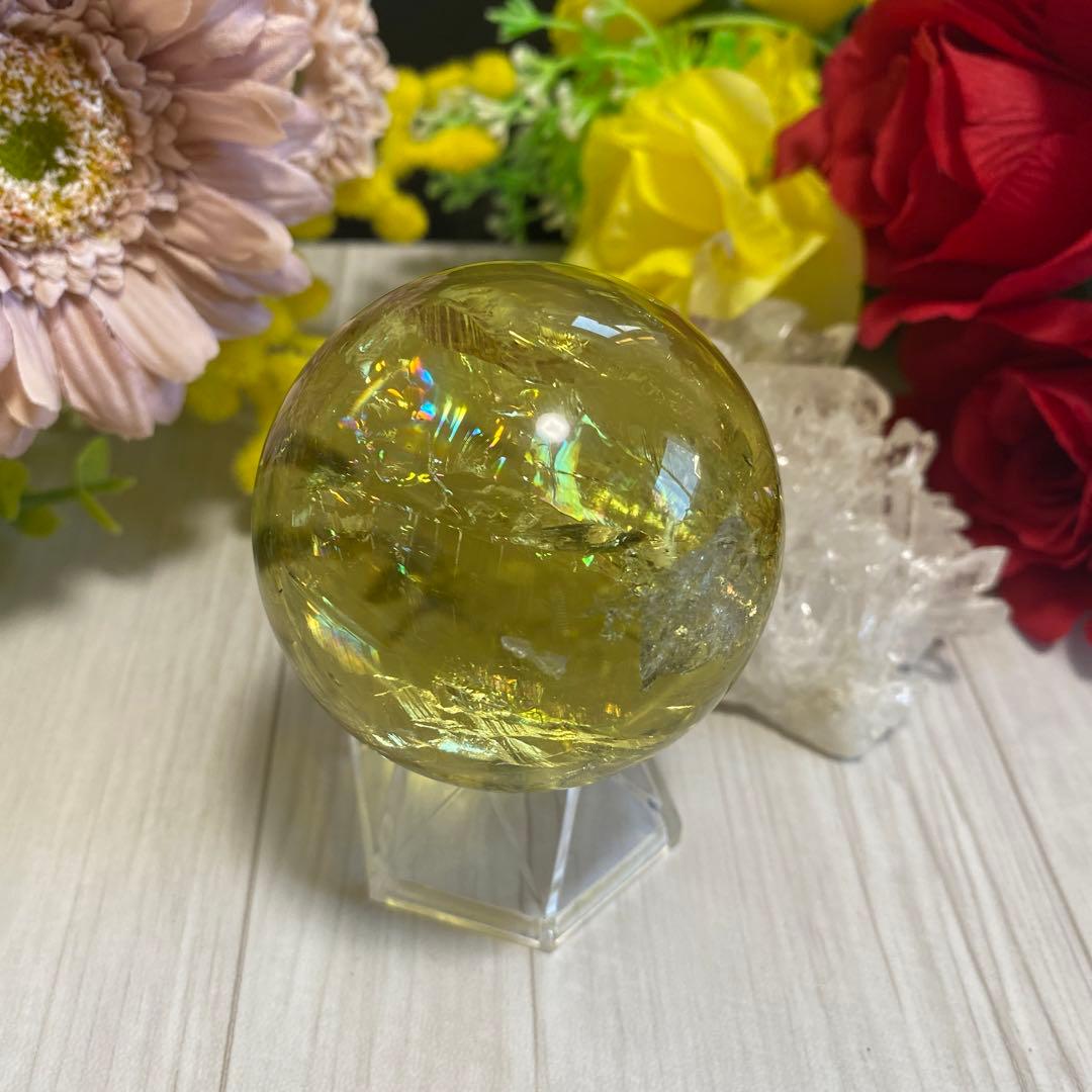 超極上 別格品 虹ギラギラ レモンクォーツ スフィア