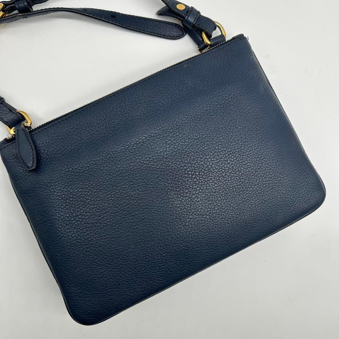 【アッコ様】 PRADA プラダ ショルダーバッグ ダブルポケット レザー 紺