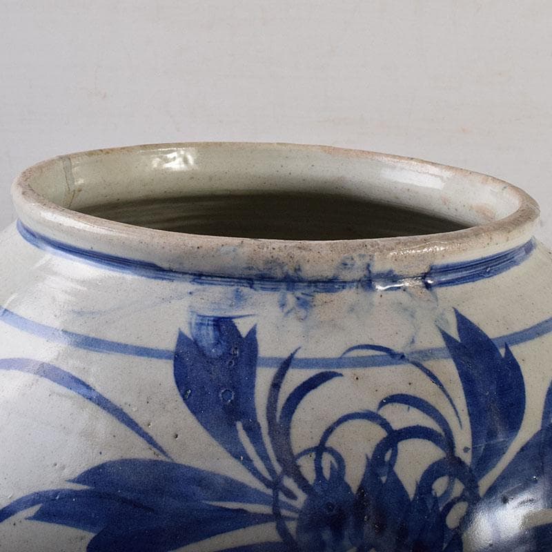 朝鮮美術　李朝　高麗白磁　染付　花文　壺　C　R8023C