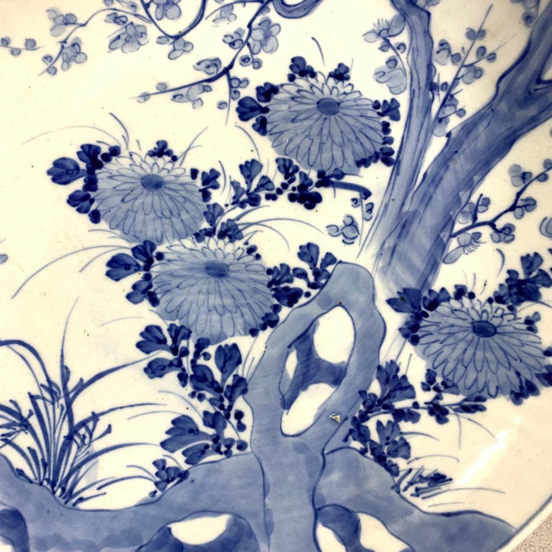 直径41.4cm ! 大皿 飾り皿 時代物 花 蝶々 アンティーク 昭和レトロ④