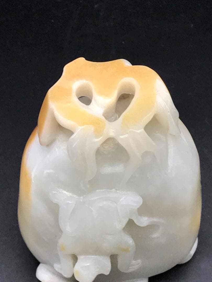 清雍正時代　和田玉 猿と神丹炉和田玉彫り　白玉　古玉石　珍品(F-12)