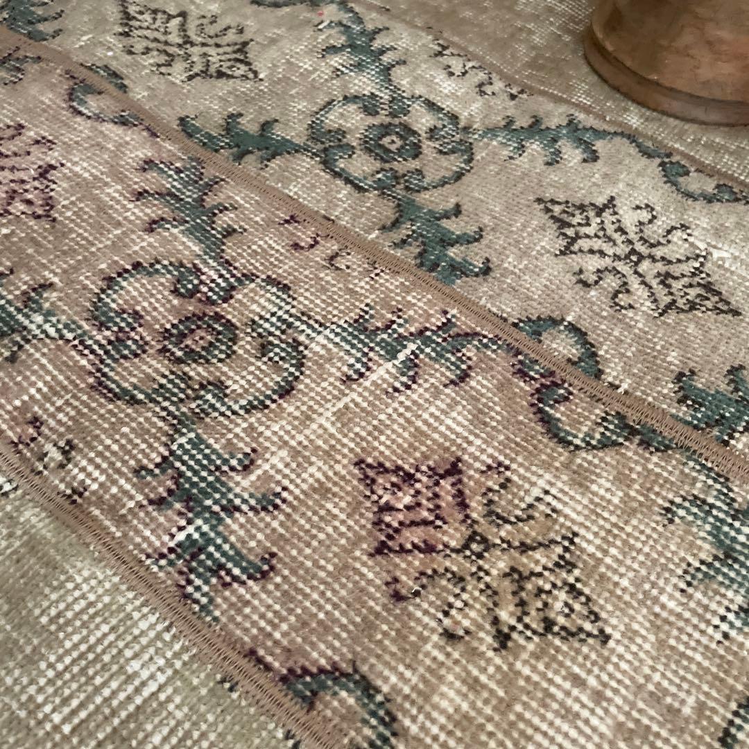 68.5×98 ベージュボタニカル　パッチワーク　トルコヴィンテージラグ