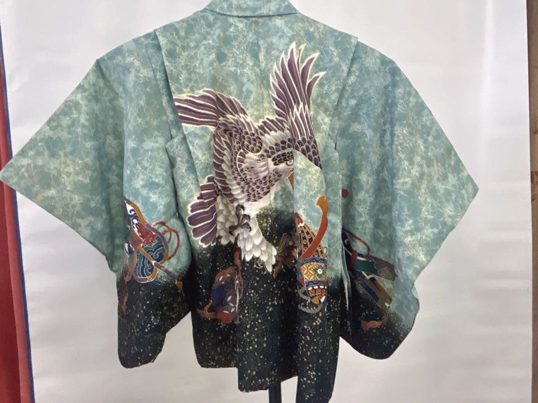 (七五三)5歳の男の子、水色と黒のグラデーションが美しい羽織は(6417)3点