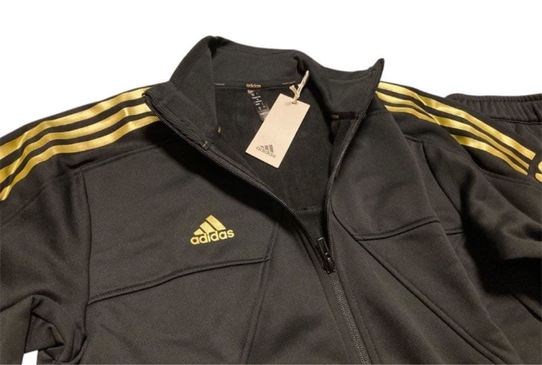 新品 adidas◆XL◆ジャージセットアップ◇ブラック ゴールド ◆裏起毛◆