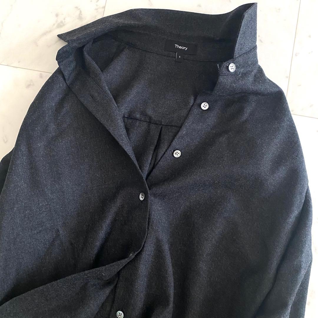 極美品 セオリー フランネルウールシャツ オーバーサイズ チャコール ゆったり