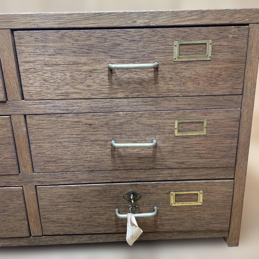 レトロ　木製　金庫タンス　鍵付き　2列3段　引き出しタンス　収納