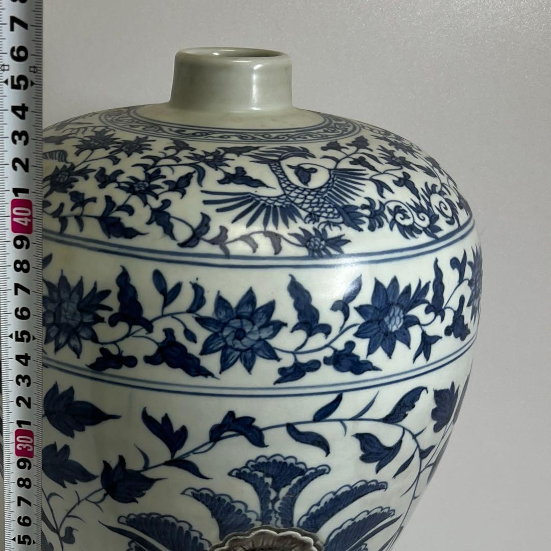 中国美術　青花釉裏紅　大花瓶　高さ45㎝　木箱付　トヒカエ　東な8-0106②