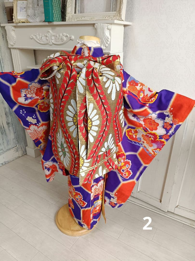 専用です☆☆アンティーク青紫に大きな亀甲模様が美しい着物