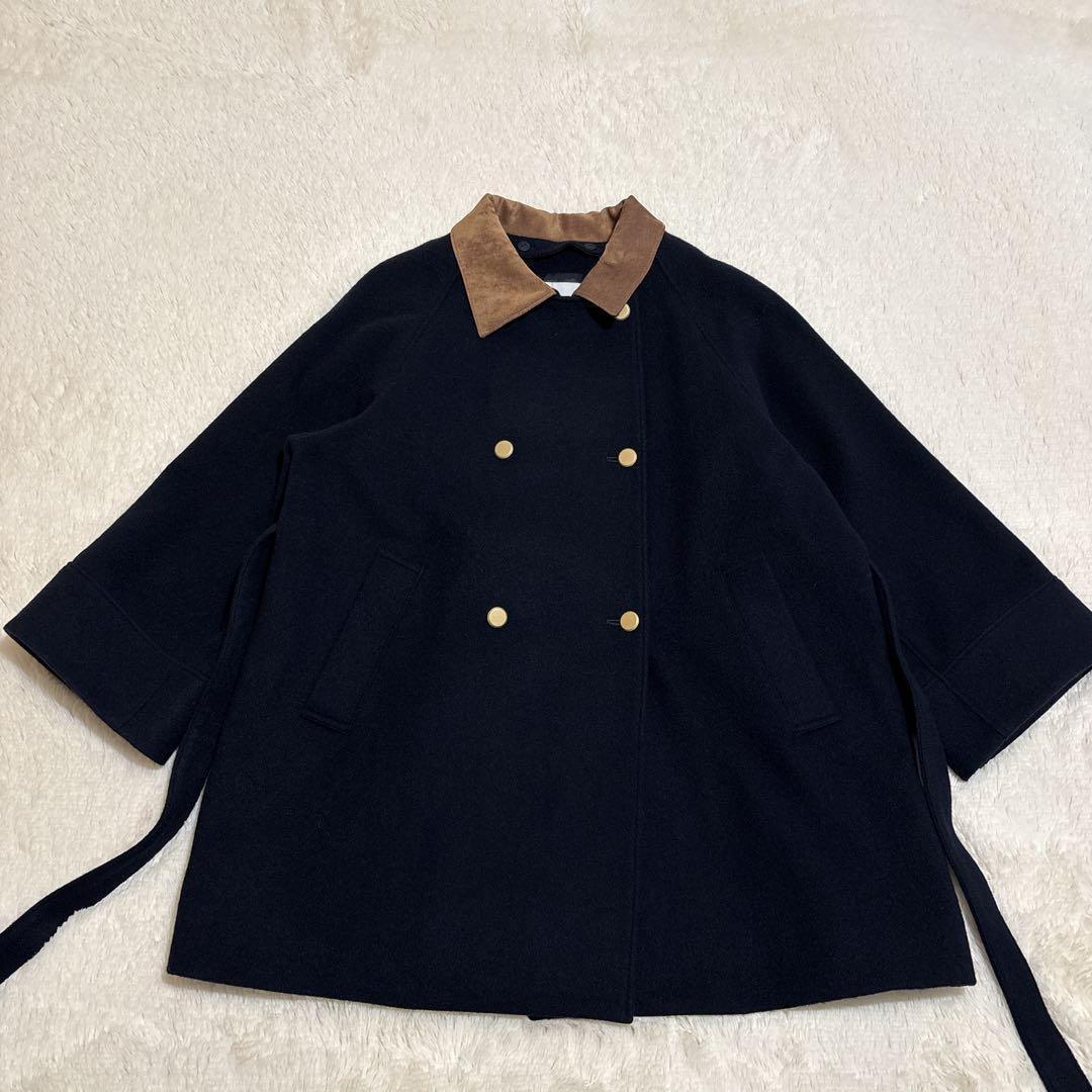 極美品✨COHINA 2wayカラーゴールドボタンミドルコート　ネイビー