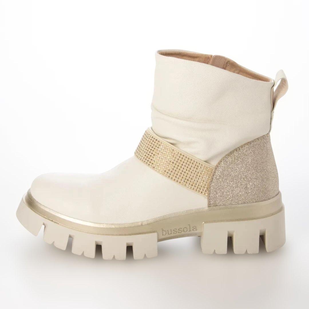bussola 本革ホワイトブーツ ゴールドアクセント24.5