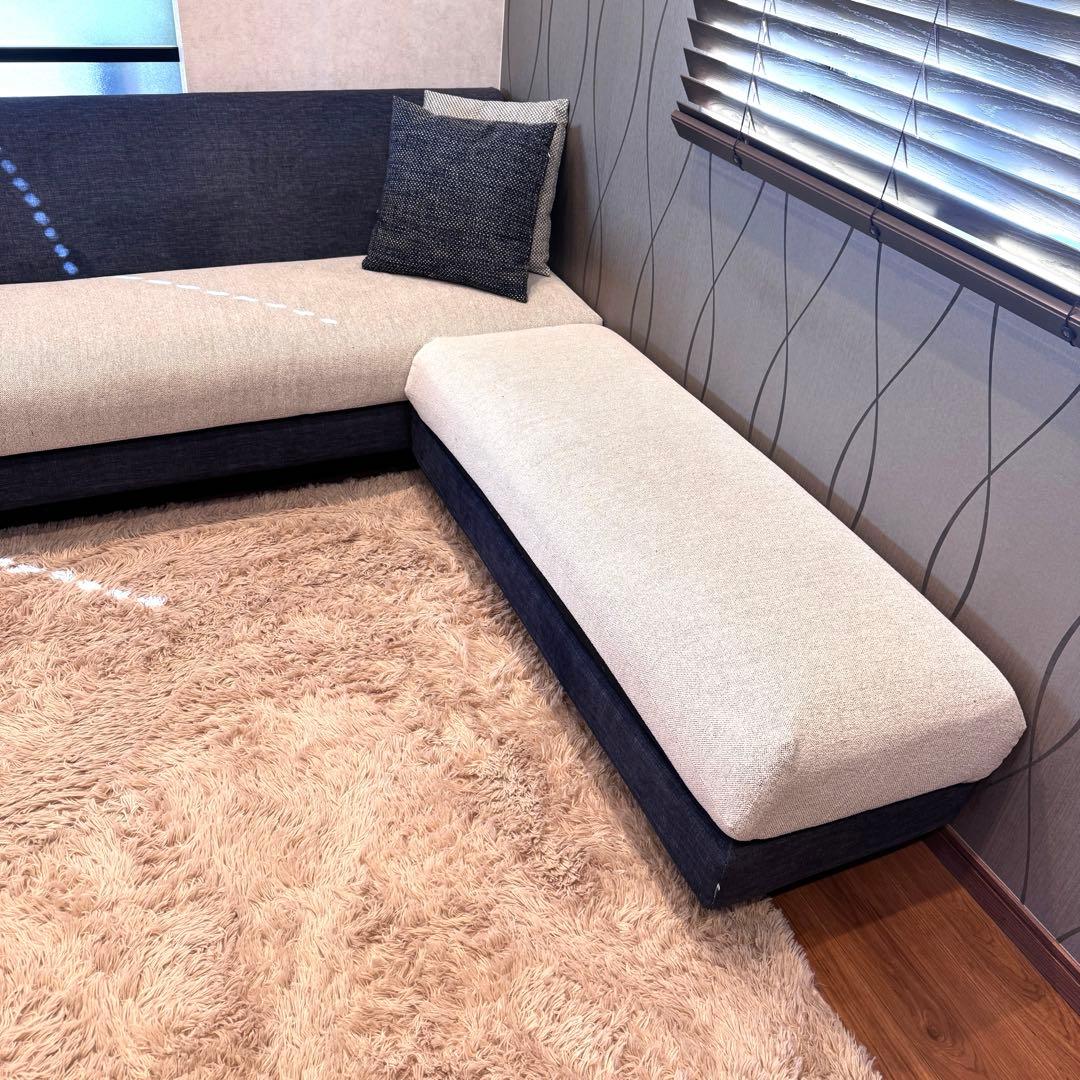 KEYUKA ケユカ L字型ソファ コーナーソファ 3人掛け ネイビー×グレー