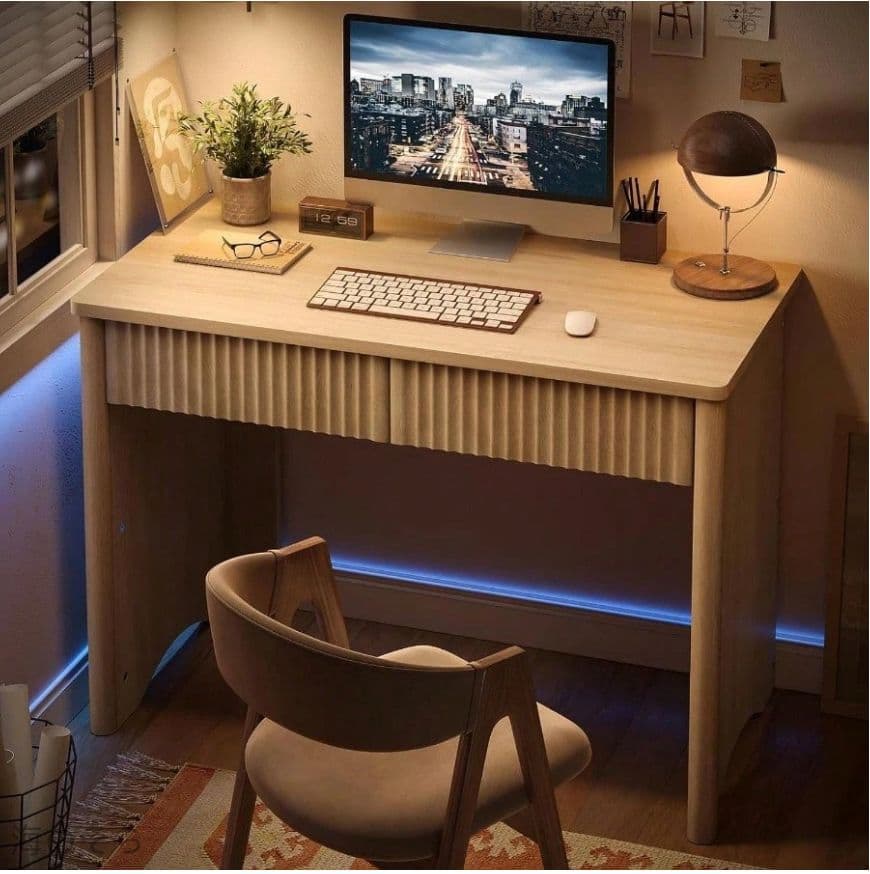 学習机 パソコンデスク シンプルデスク ナチュラル 引き出し付き 幅 100cm