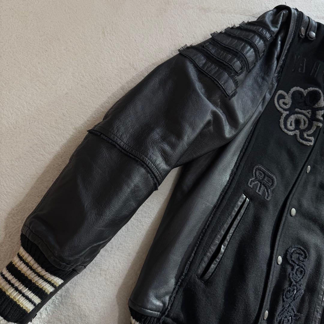 Roen レザー切替スタジャン　Y2K 2way ディアスキン　刺繍　黒　L