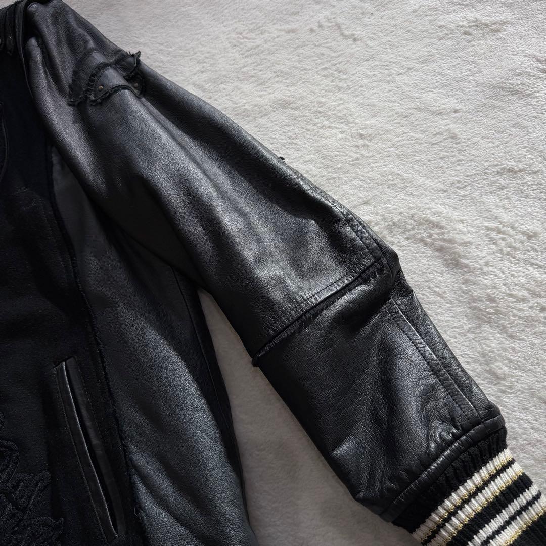 Roen レザー切替スタジャン　Y2K 2way ディアスキン　刺繍　黒　L