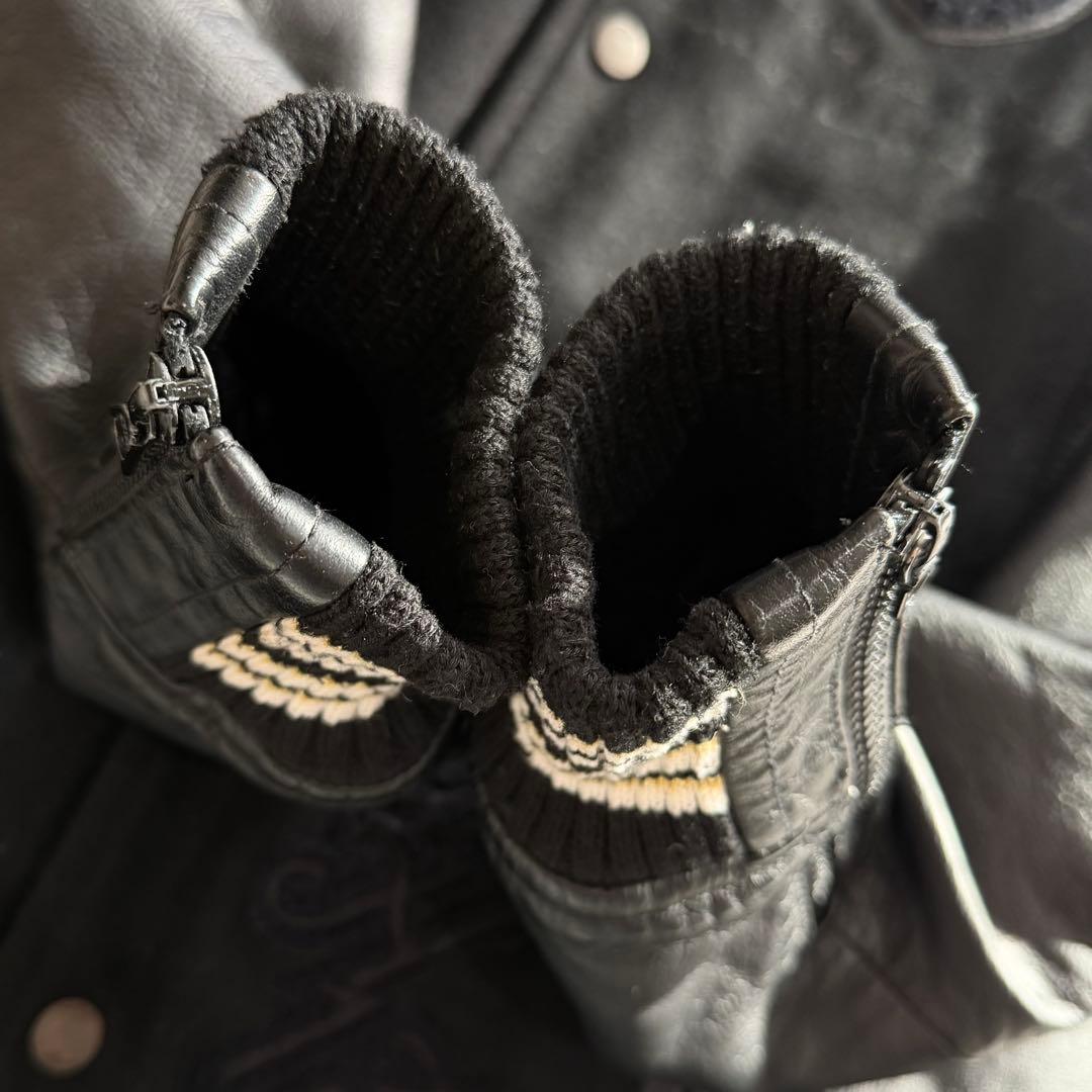 Roen レザー切替スタジャン　Y2K 2way ディアスキン　刺繍　黒　L