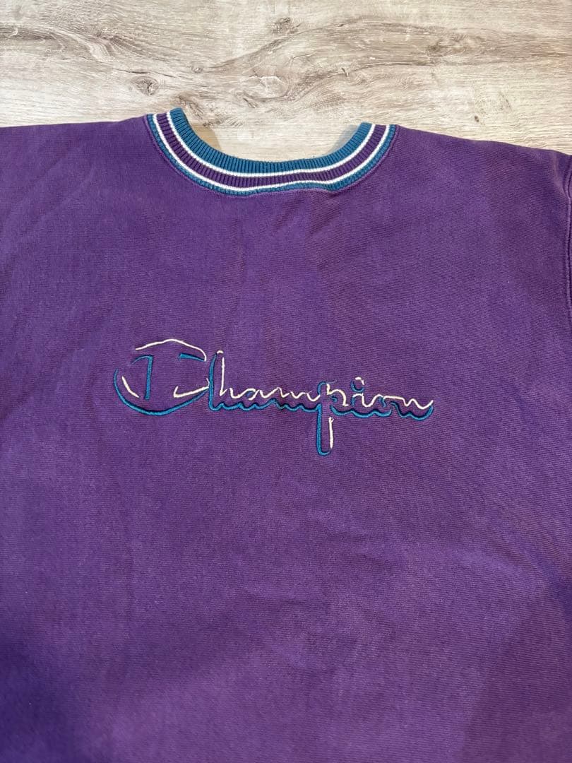 273Champion リバースウィーブ 刺繍ロゴ 紫 USA製