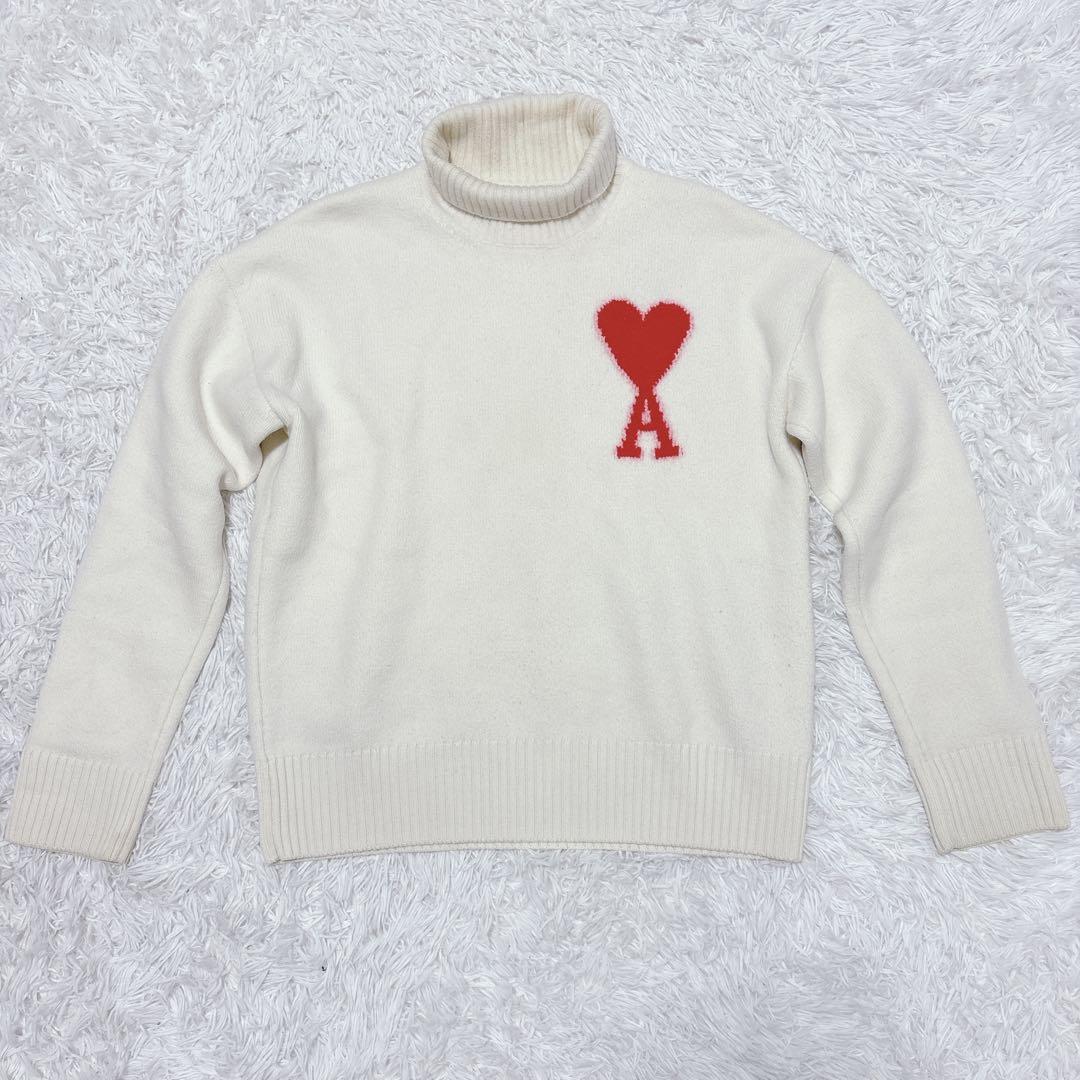 AMI PARIS ハートロゴ タートルネックニット M 厚手 ワンポイントロゴ