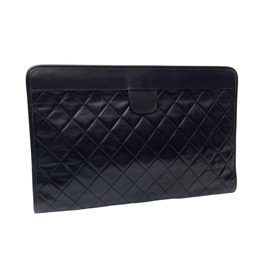 シャネル マトラッセ ラムスキン セカンド クラッチ バッグ ココマーク 黒.