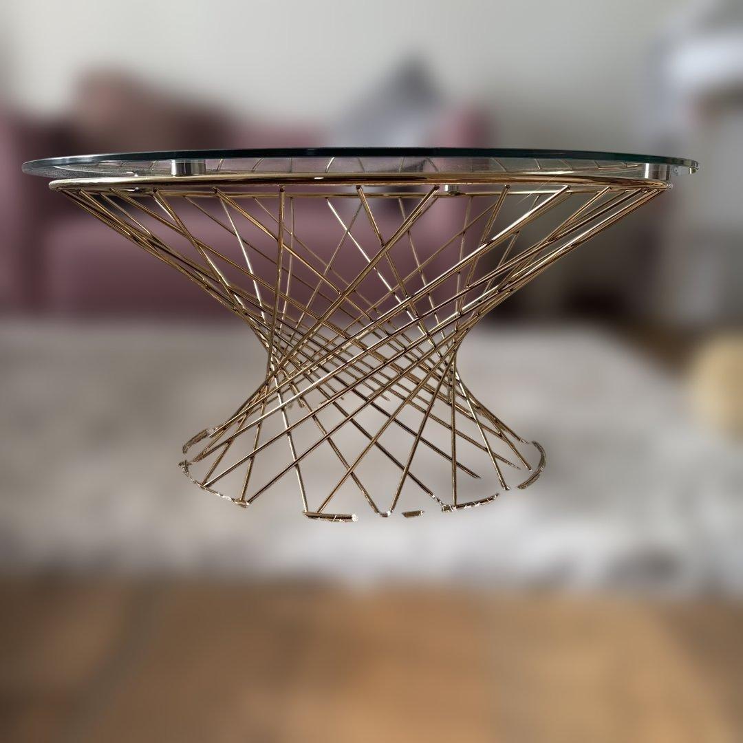 【送料込】Francfranc コーヒーテーブル クリア×ゴールド（φ800）