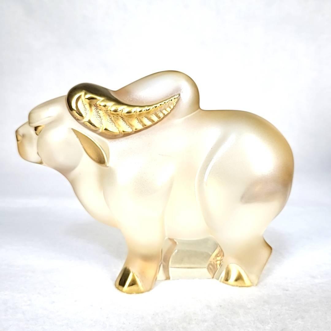 ●未使用□ラリック　25　ブッフェル　オブジェ　牛　丑　ゴールド　箱つき 1