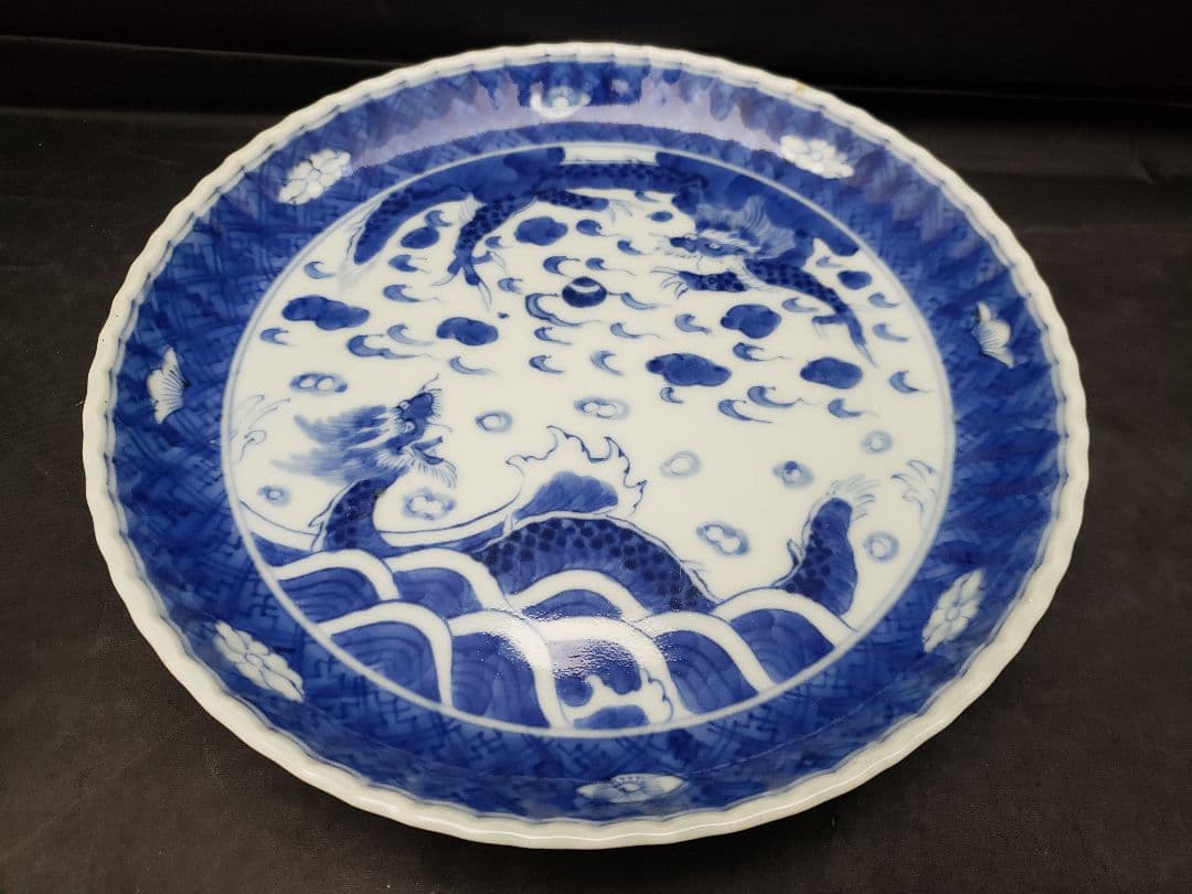 古伊万里　染付　雲龍文　六寸皿　5枚　成化年製　骨董品