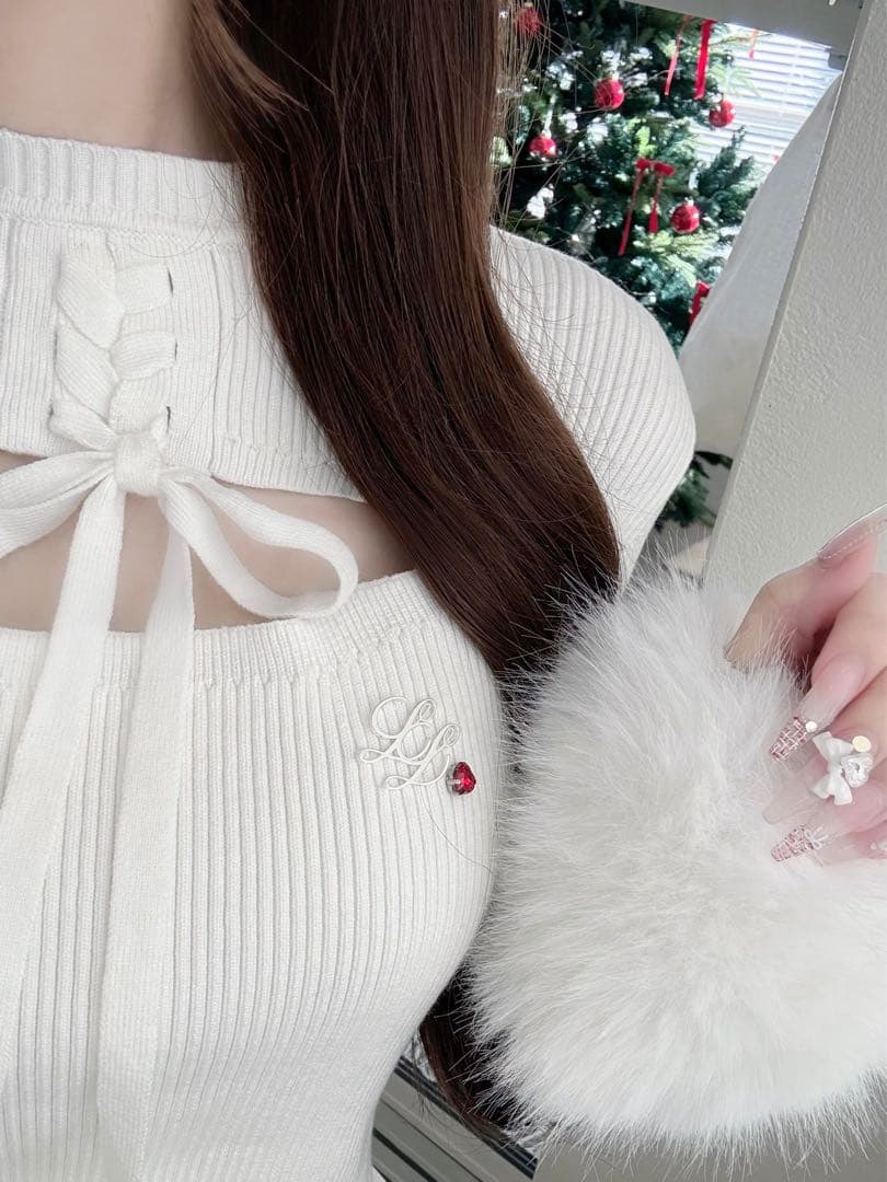 ワンピース lumignon Fur cuff ribbon knit onepiece