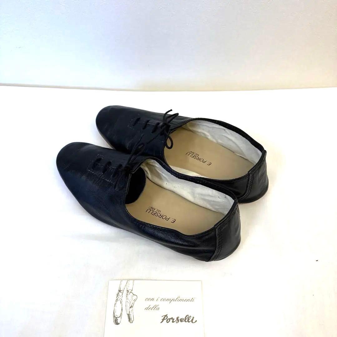 E. Porselli ブラックフラットシューズ
