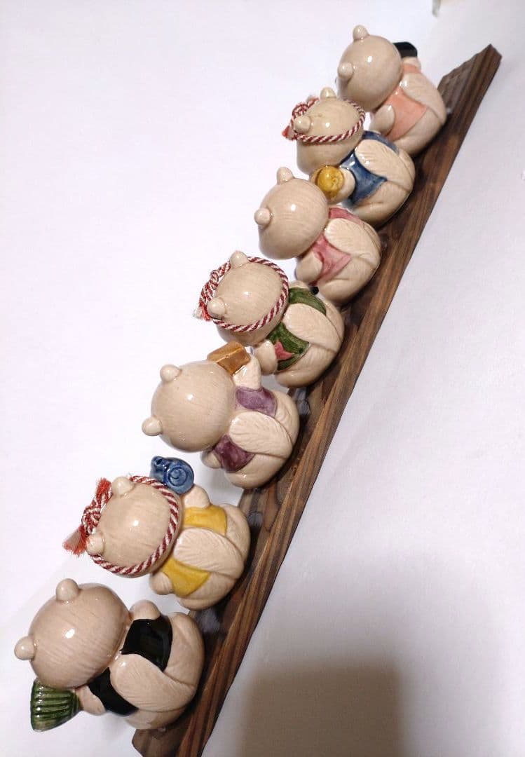 七福神たぬき ■ 七匹のたぬき 陶器製 置物 狸 昭和レトロ 日本 和風 伝統