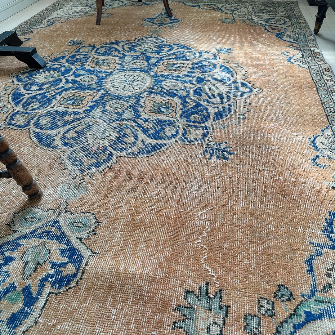 トルコ製ヴィンテージラグ992 超大判 レア キャメル オレンジ ネイビー