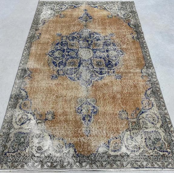 トルコ製ヴィンテージラグ992 超大判 レア キャメル オレンジ ネイビー