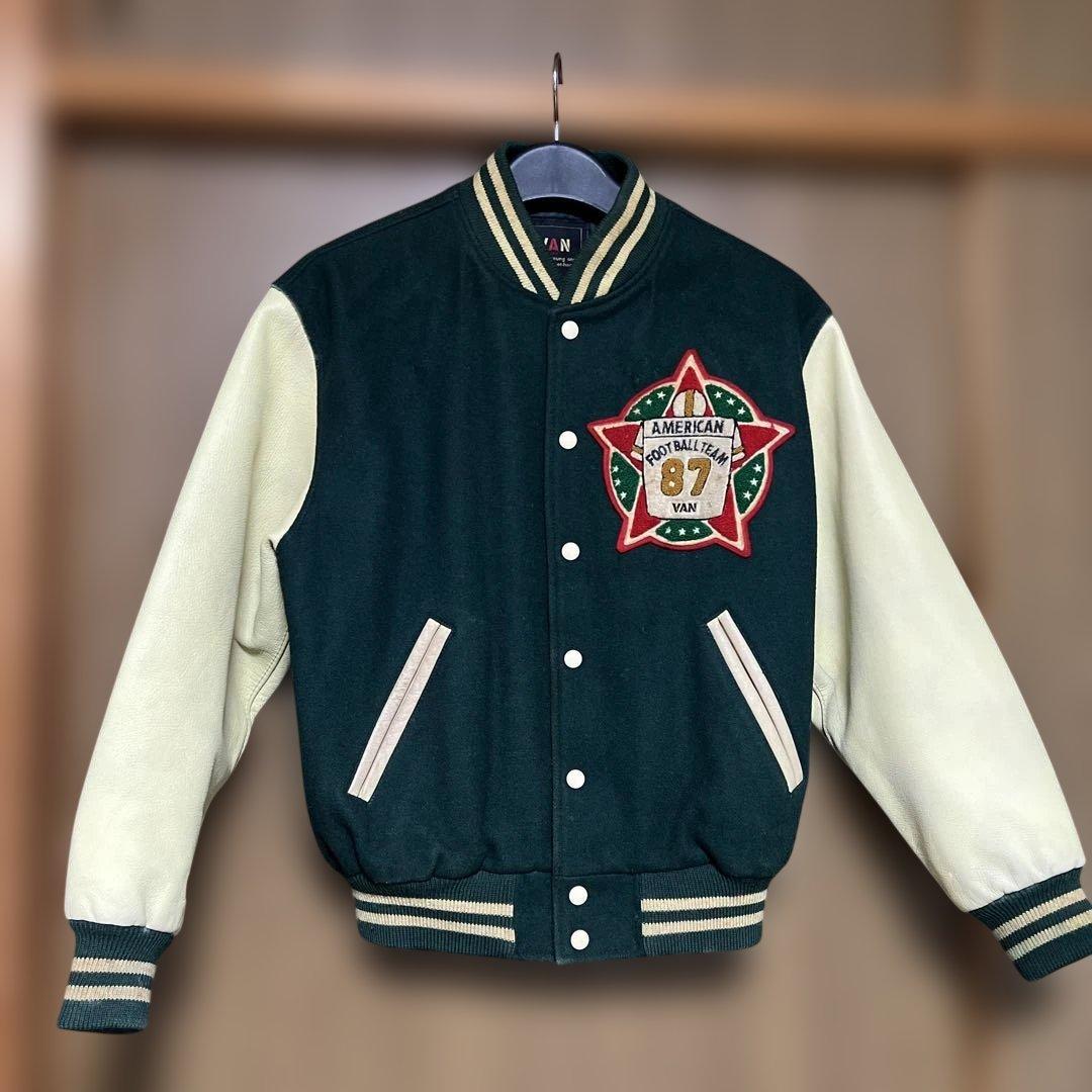 VAN JAC スタジアムジャンパー　グリーン　袖皮　 Lサイズ