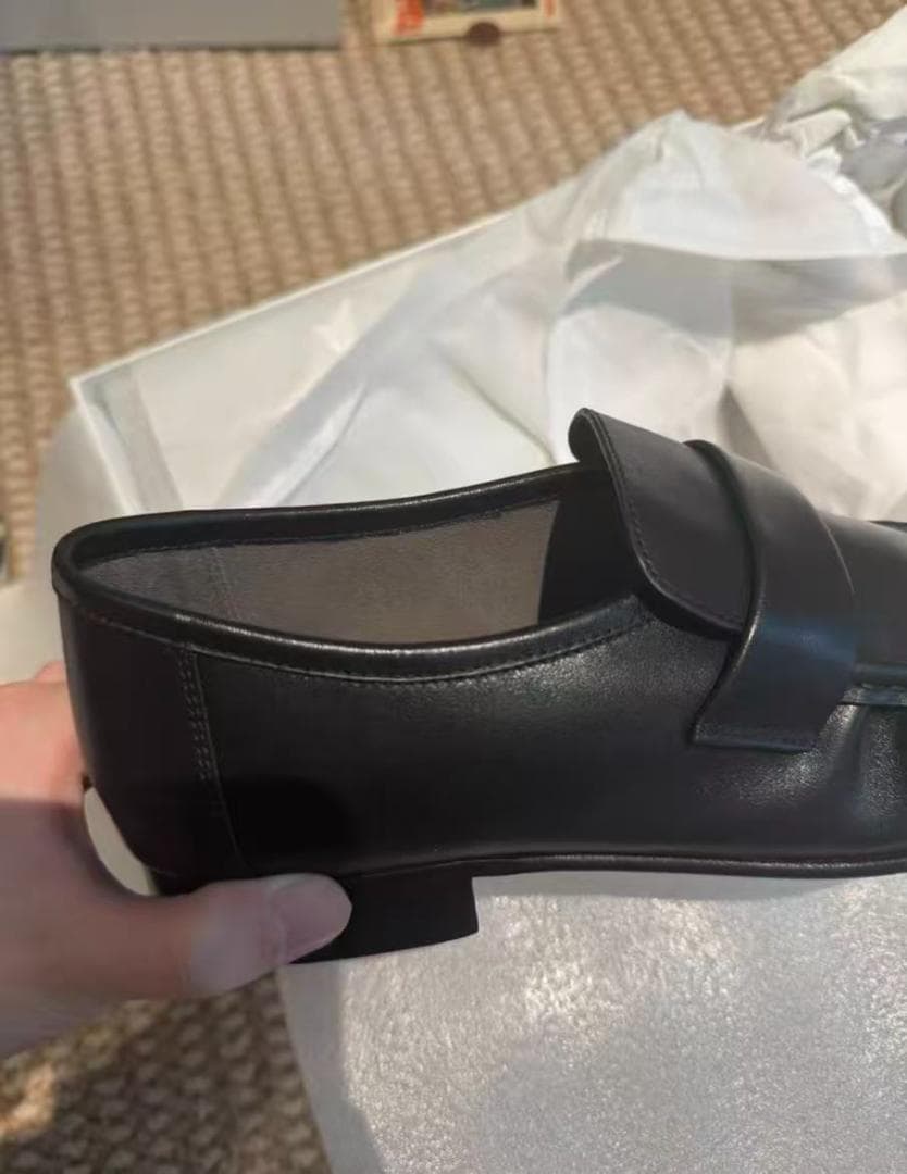 the row 黒 レザー ローファー スリッポン38