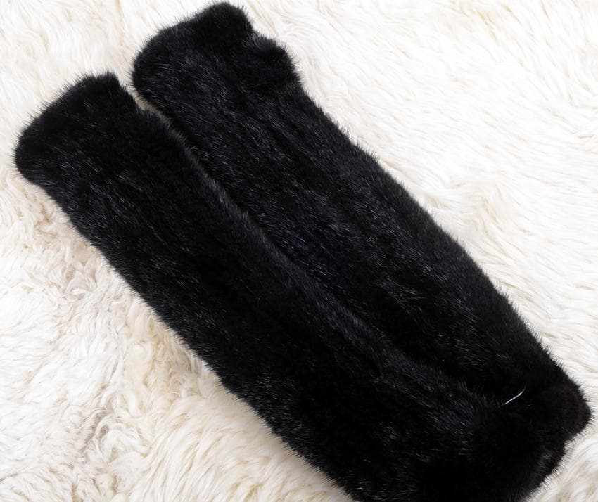 【毛皮の宝石 】上質ミンク編込みロングアームウォーマー 黒/毛皮 リアルファー