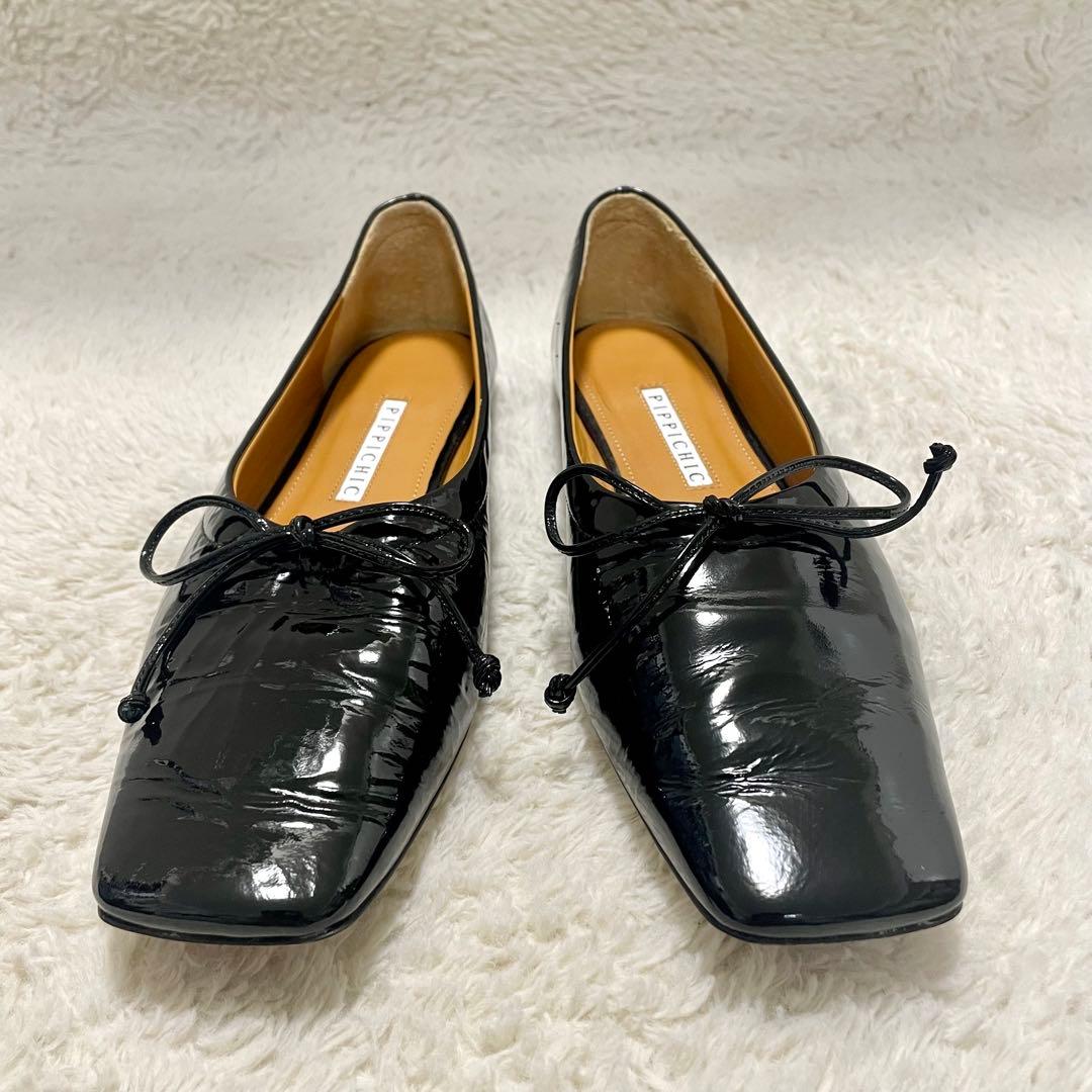 美品 PIPPICHIC ピッピシック スクエアトゥ エナメル フラットシューズ